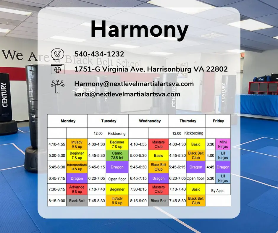 harmony schedule contact us karate